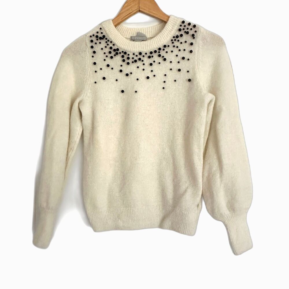 H&M Sweater with Beaded Pearls Cream Size S
